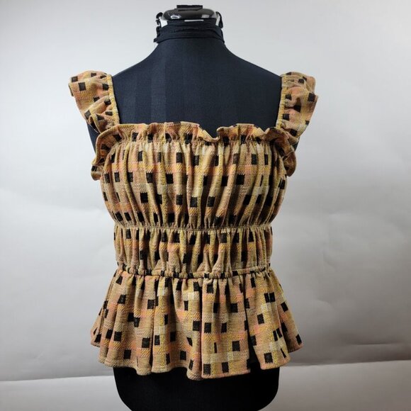 Anthropologie Eva Franco Smocked Peplum Top Size L - Picture 3 of 9